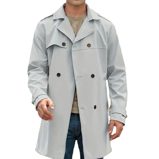 Herren nan urbaner Regenmantel im Trench-Stil mit doppellagiger Sturmklappe und verstellbaren Manschetten Shop Nory