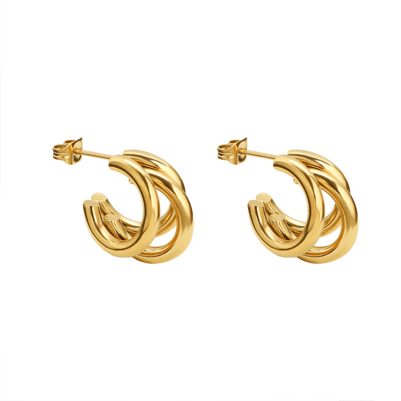 Damen zeitgenössische Triple Hoop Ohrringe Shop Nory