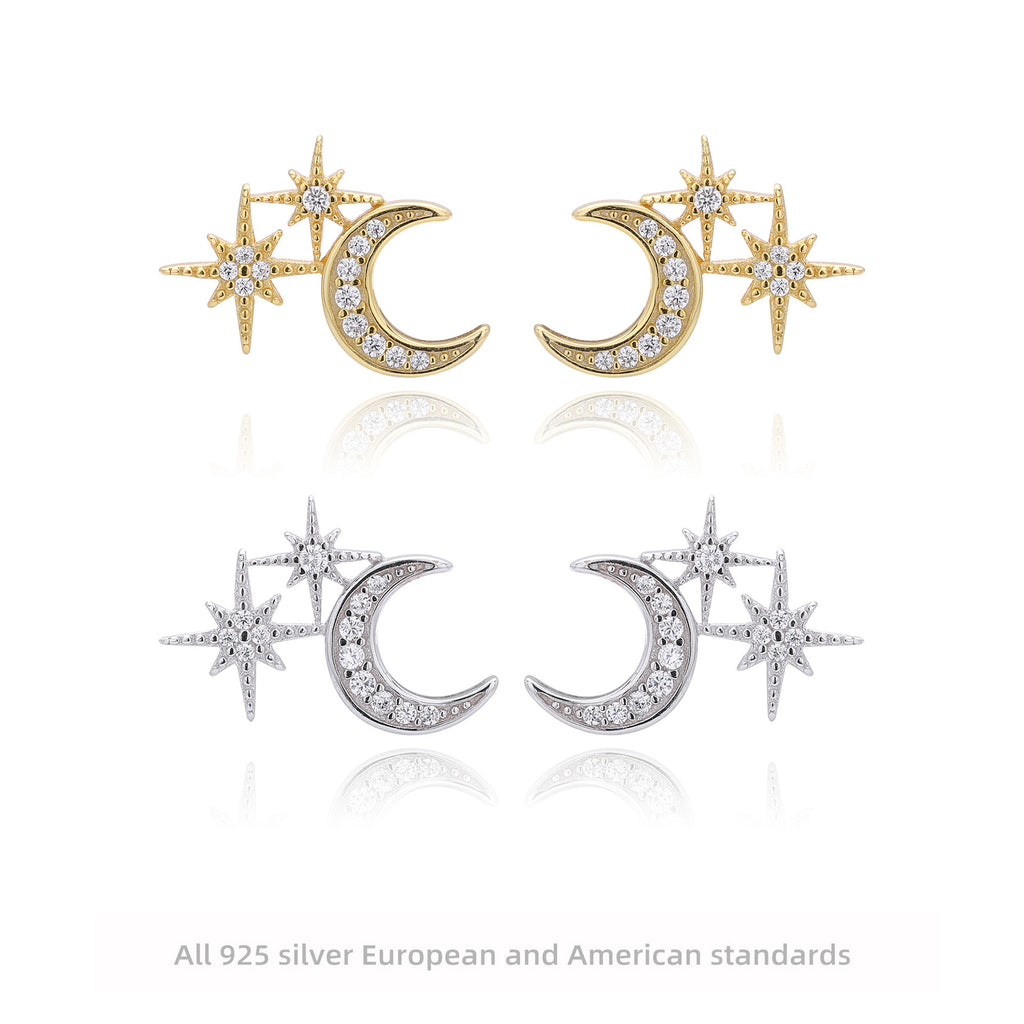 Damen Ohrstecker mit schickem Mond- und Sternendesign aus hochwertigem 925 Sterling Silber Shop Nory