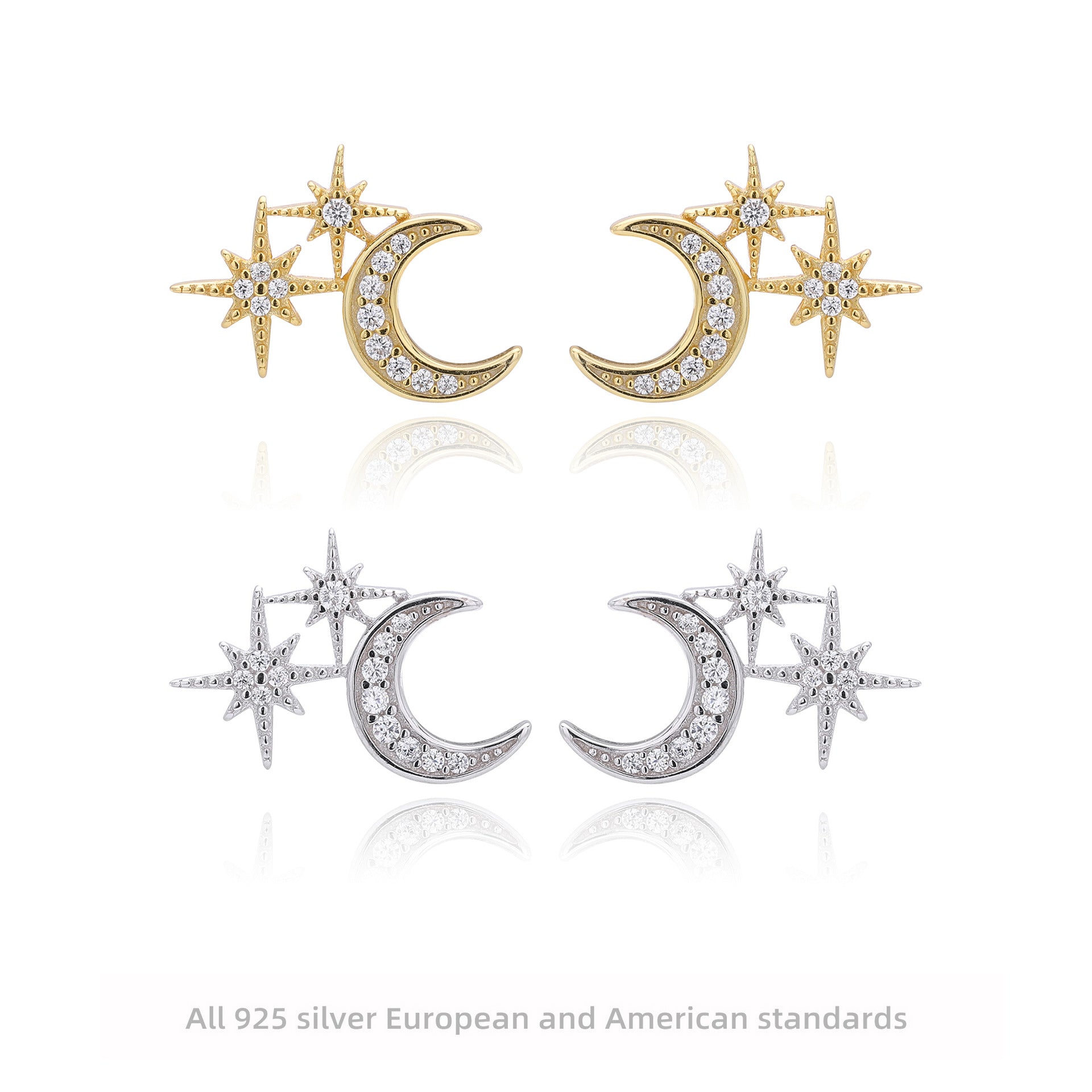 Damen Ohrstecker mit schickem Mond- und Sternendesign aus hochwertigem 925 Sterling Silber Shop Nory