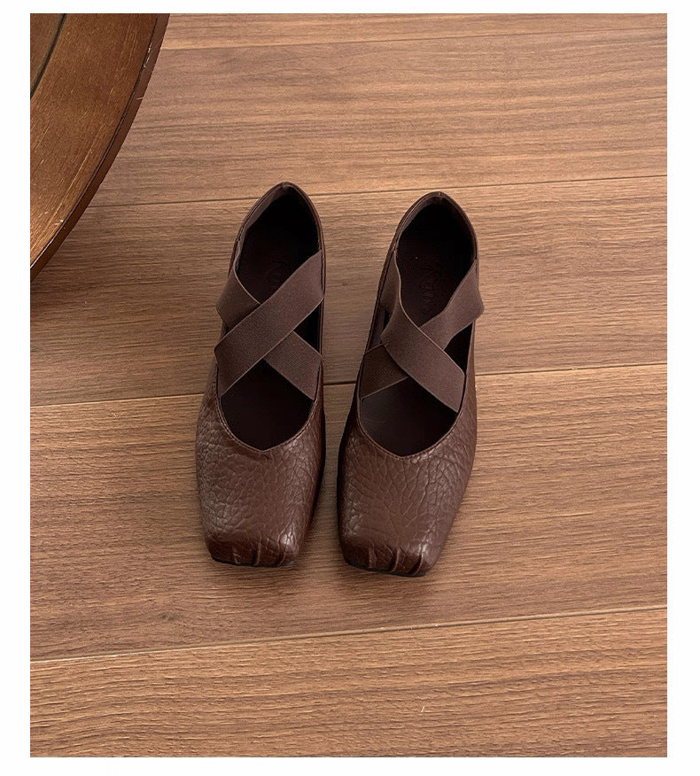Damen Elegante Ballerinas mit dehnbarem Überkreuz-Riemen