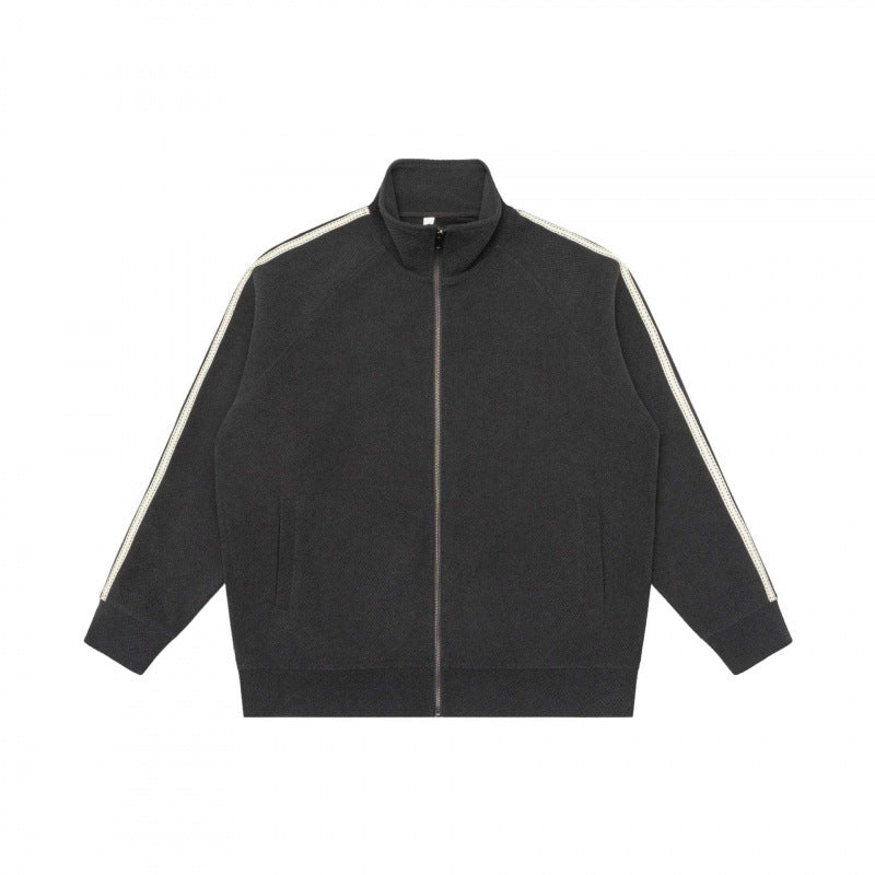 Unisex Oversize-Teddyfleece-Zippjacke mit Stehkragen und Kontraststreifen Shop Nory