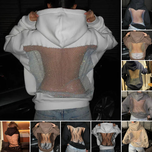 Damen Hoodie mit glitzerndem Mesh-Rückenapplikation Shop Nory