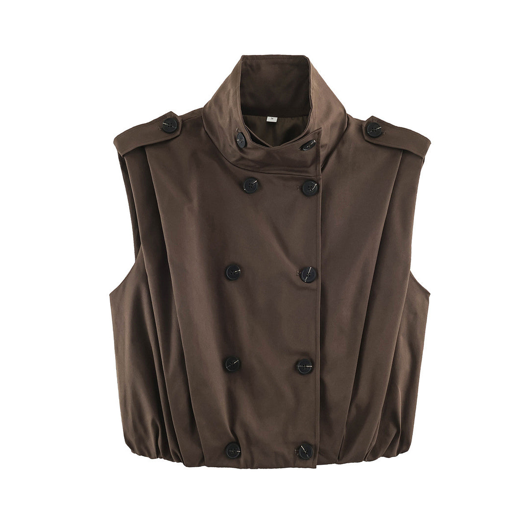Damen Cropped Trench‑Weste ohne Ärmel mit doppelreihiger Knopfleiste und Epauletten Shop Nory