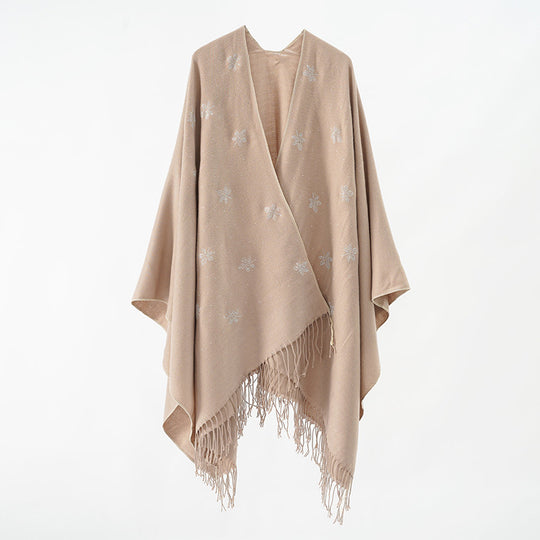 Damen bestickter Fransenponcho im Cape‑Stil aus Wollmix Shop Nory