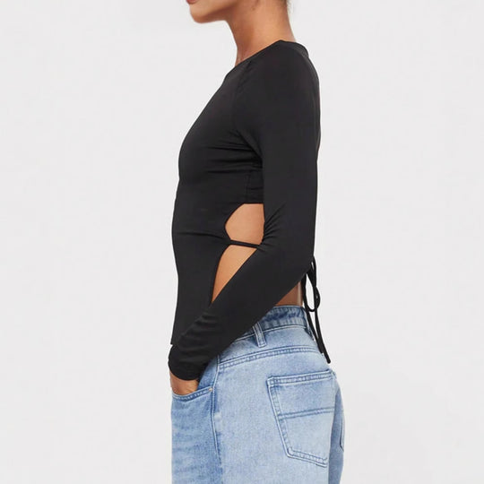 Damen kurzes Wickel-Crop-Top mit Rückenschnürung und langen Ärmeln Shop Nory