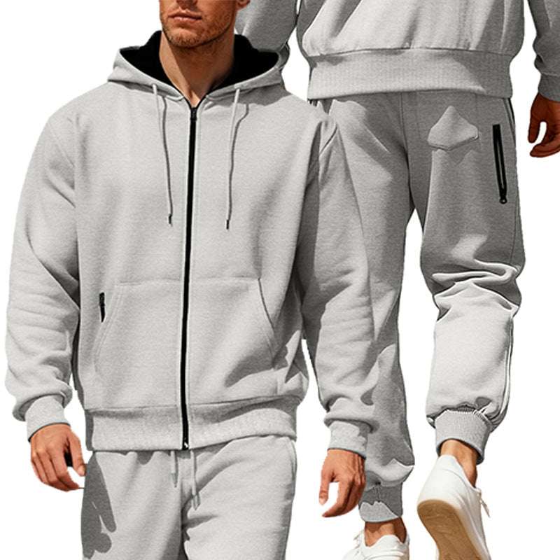 Herren nan Kapuzensweat-Set mit durchgehendem Reißverschluss, Kängurutasche und konischer Jogginghose mit Reißverschlusstaschen Shopnory