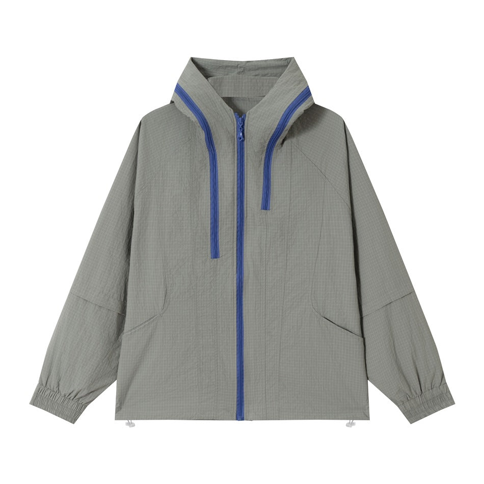 Unisex Leichter Ripstop-Kapuzenblouson im Boxy‑Schnitt mit kontrastierendem Reißverschluss und Tunnelzug Shop Nory