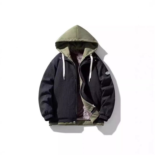 Herren Gefütterte Kapuzenjacke mit grafischem Print, Teddy-Innenfutter und winddichter Außenhülle Shop Nory