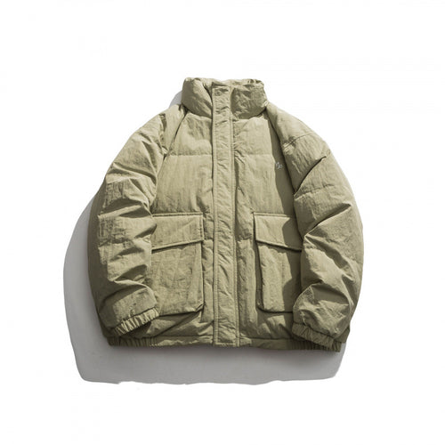 Unisex Oversize wattierte Steppjacke mit hohem Stehkragen, großen Pattentaschen und Crinkle-Effekt Shop Nory