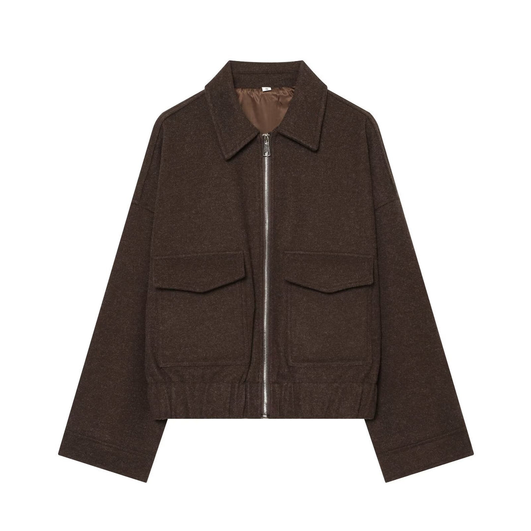 Damen Kurzjacke aus Wollmix mit Reißverschluss, Pattentaschen und elastischem Saum Shop Nory