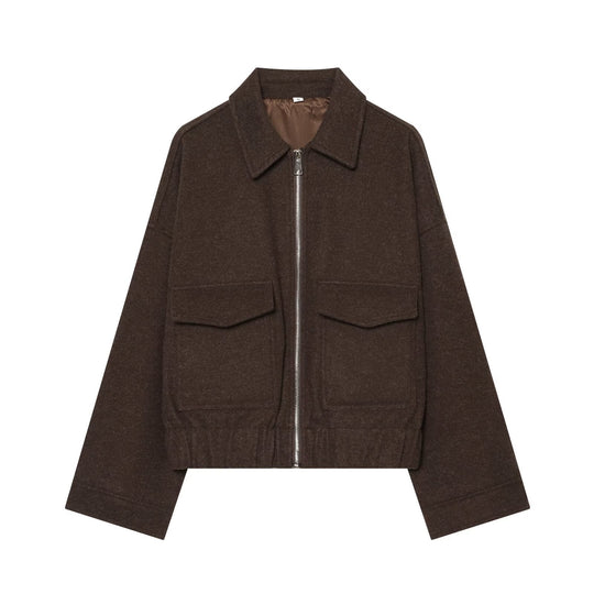 Damen Kurzjacke aus Wollmix mit Reißverschluss, Pattentaschen und elastischem Saum Shop Nory