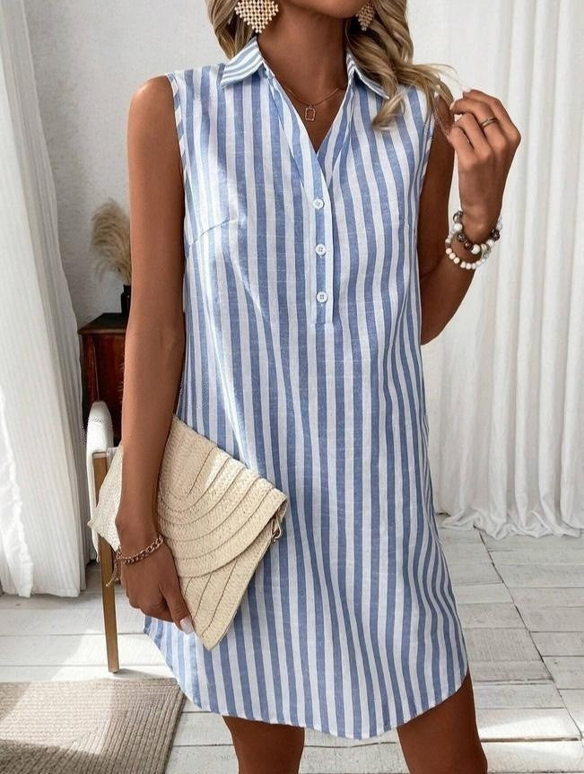 Ärmelloses Hemdkleid mit V-Ausschnitt und Knöpfen