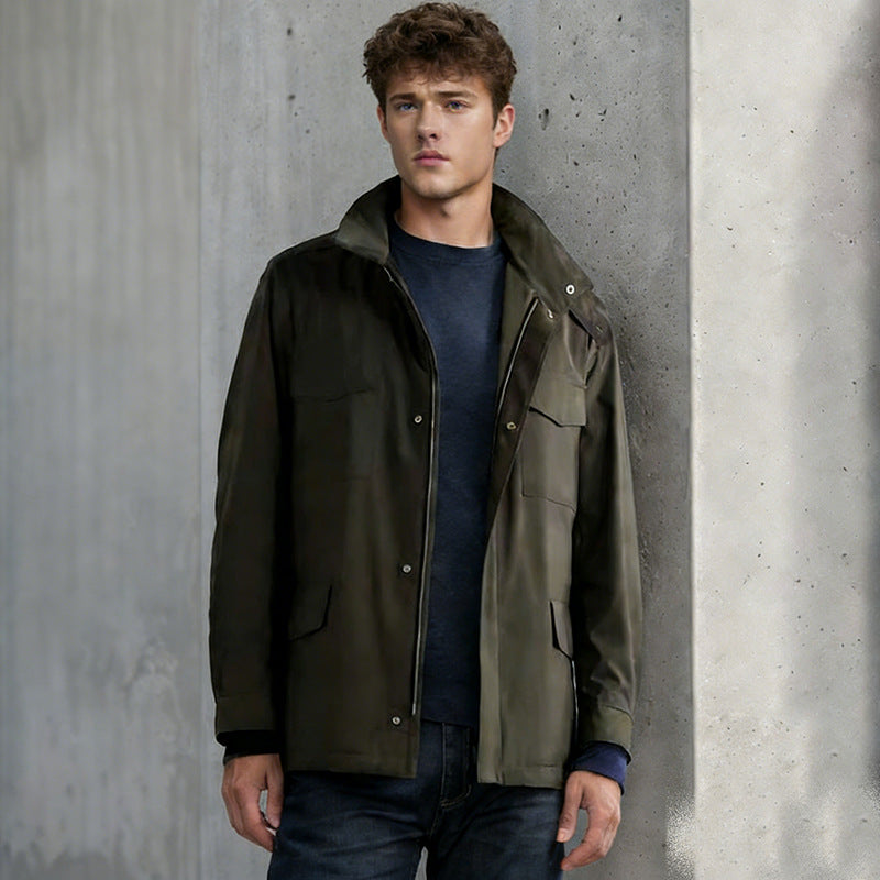 Herren Utility‑Fieldjacke mit verdecktem Reißverschluss, Druckknopfleiste und Multifunktions‑Taschen Shop Nory