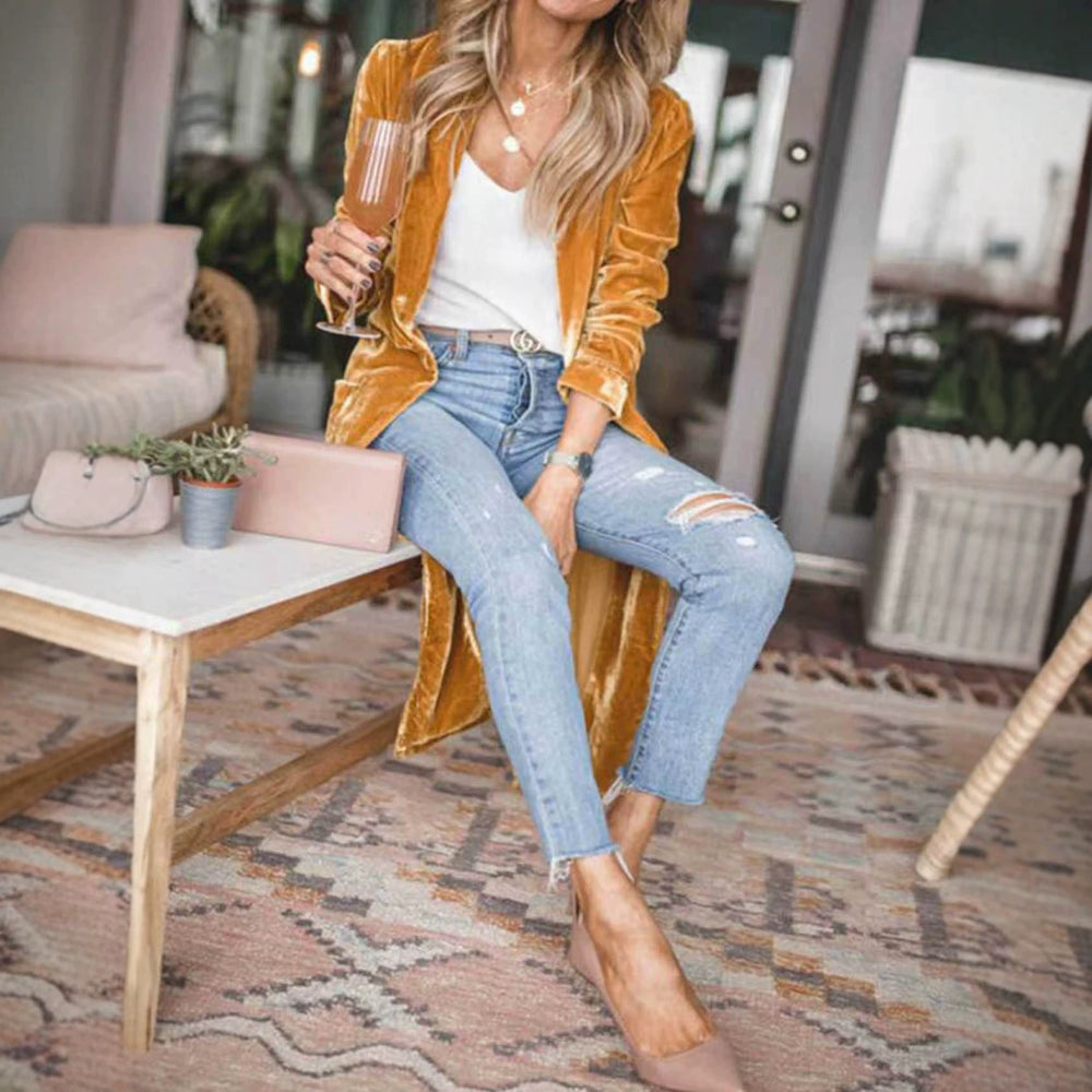 Damen Elegante Veloursjacke mit hohem Kragen Shop Nory