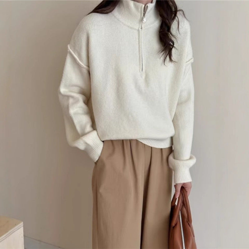 Damen lässiger Pullover mit kurzem Reißverschluss und entspannter Passform Shopnory