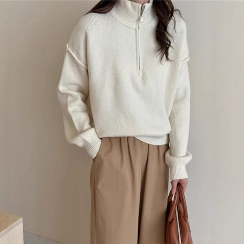 Damen lässiger Pullover mit kurzem Reißverschluss und entspannter Passform Shopnory
