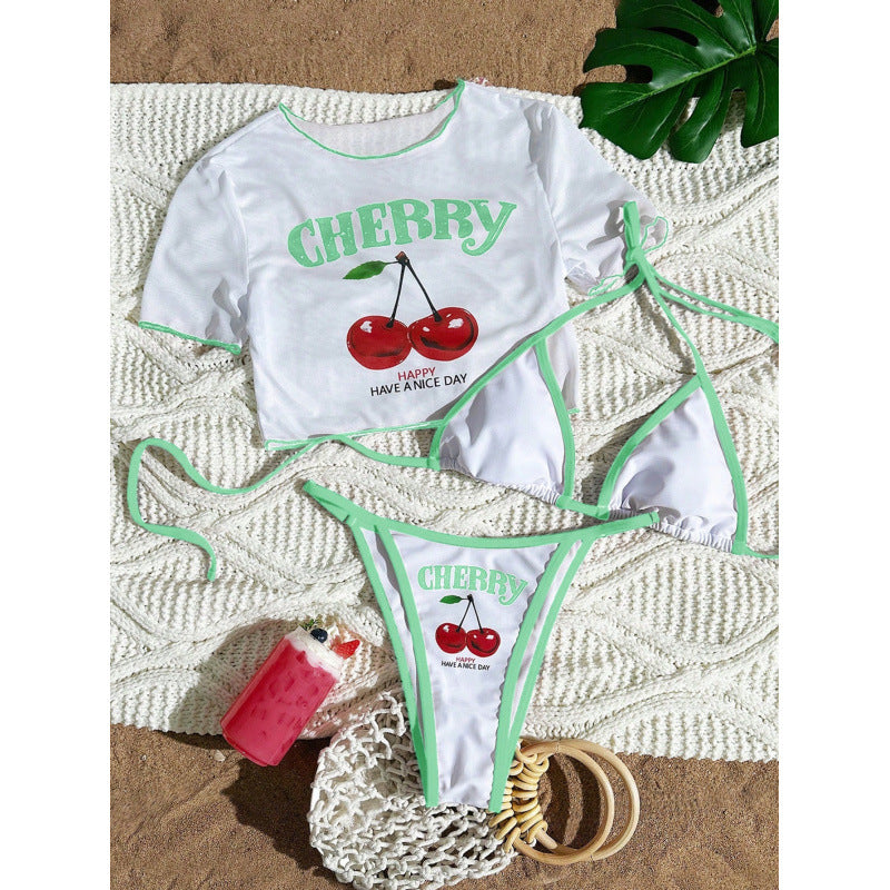 Damen Crop-Top Bikini-Set mit sportlichem Schnitt und Brasil-Print