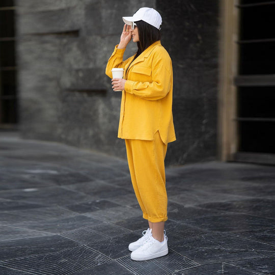 Damen lässiges Zwei-in-Eins Set mit hochwertigem Stoff und praktischen Taschen