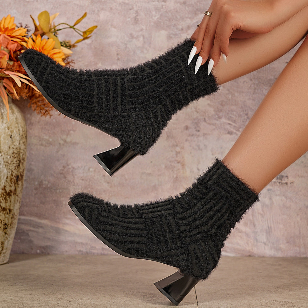 Damen Elegante Mid-Chunky-Stiefeletten mit strukturiertem Obermaterial Shopnory