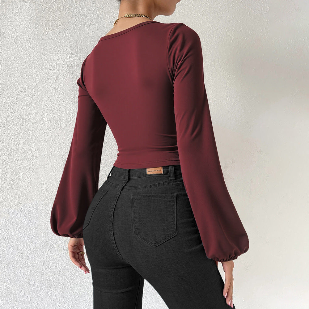 Damen formgebendes Cropped-Top mit quadratischem Ausschnitt und Ballonärmeln Shop Nory