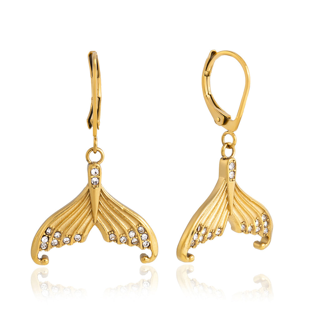 Damen Ohrhänger im eleganten Design mit muschelförmigem Anhänger und Zirkonia Besatz Shop Nory