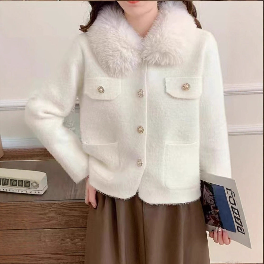 Damen Elegante Kurzjacke mit Kunstfellkragen Shop Nory