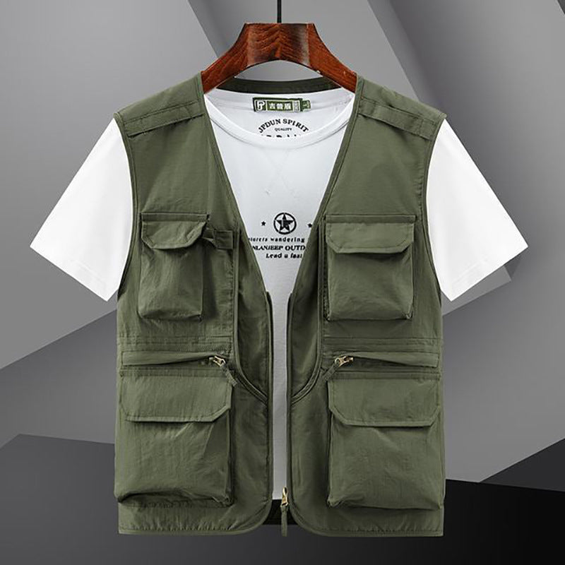 Herren Leichte Angler- und Fotografie-Utilityweste mit multifunktionalen Taschen und atmungsaktivem Baumwollmix Shop Nory