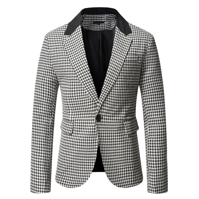 Herren tailliertes Sakko mit Hahnentritt-Muster, Reverskragen und Pattentaschen Shop Nory