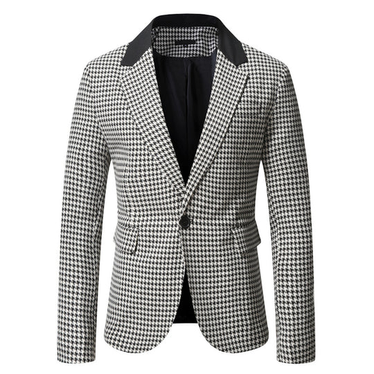 Herren tailliertes Sakko mit Hahnentritt-Muster, Reverskragen und Pattentaschen Shop Nory