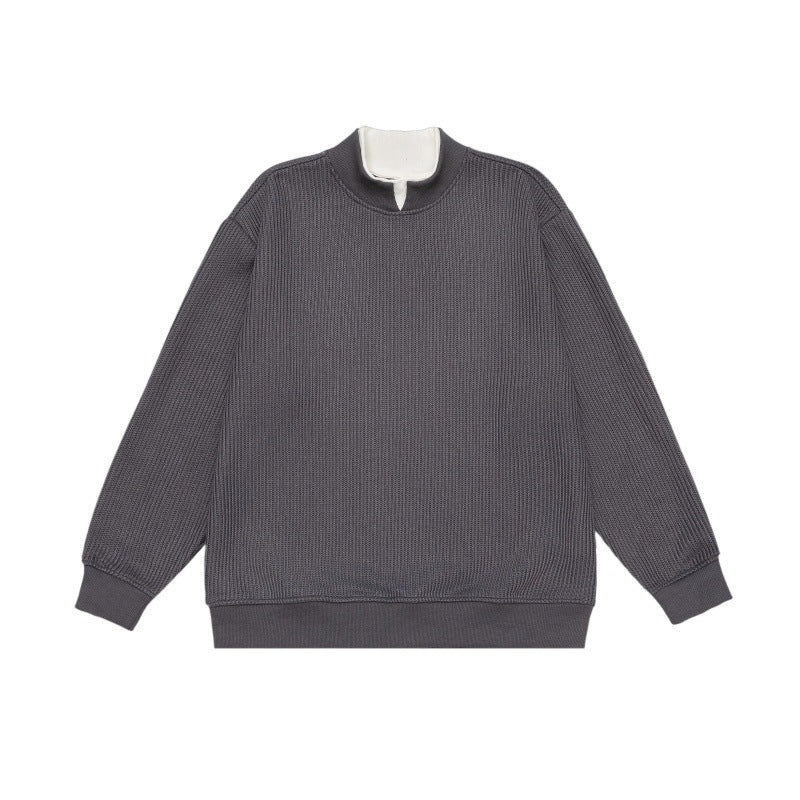 Unisex Feinstrukturiertes Mockneck-Sweatshirt mit Halbzip und eingearbeiteter Hemdblende Shop Nory