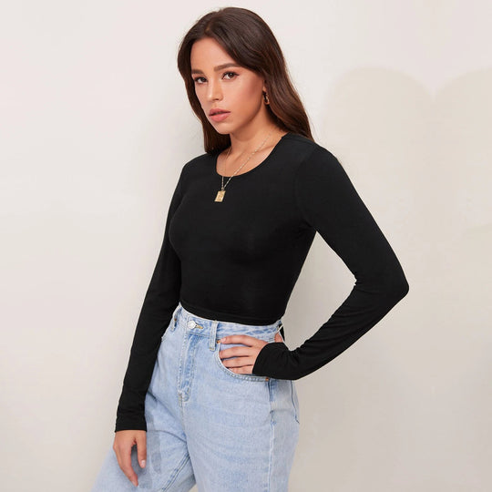 Damen figurbetontes Cropped-Longsleeve mit Sculpting-Passform und Rundhalsausschnitt Shop Nory