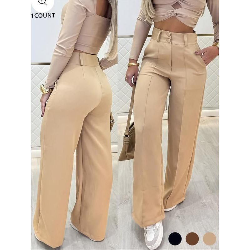 Damen Hochtaillierte weite Palazzo-Hose mit Bügelfalte Shop Nory