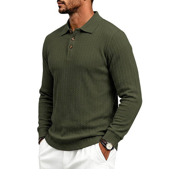 Herren Strukturiertes Langarm-Polo aus Feinstrick mit Zopfmuster und Knopfleiste Shop Nory