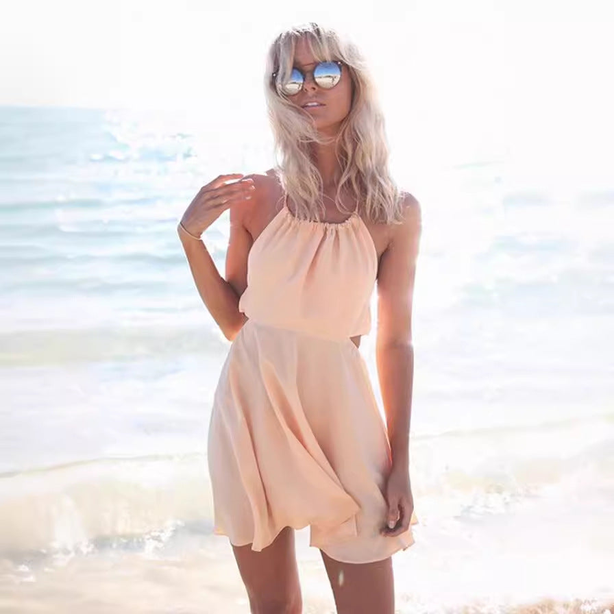 Damen Cut-Out Minikleid mit asymmetrischem Ausschnitt und fließendem Rock Shopnory