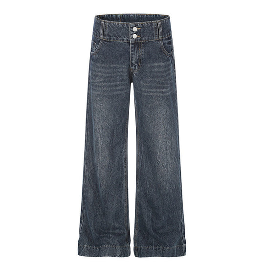Damen High-Waist Weite Palazzo-Jeans mit Doppelknopf und ausgestelltem Bein Shop Nory