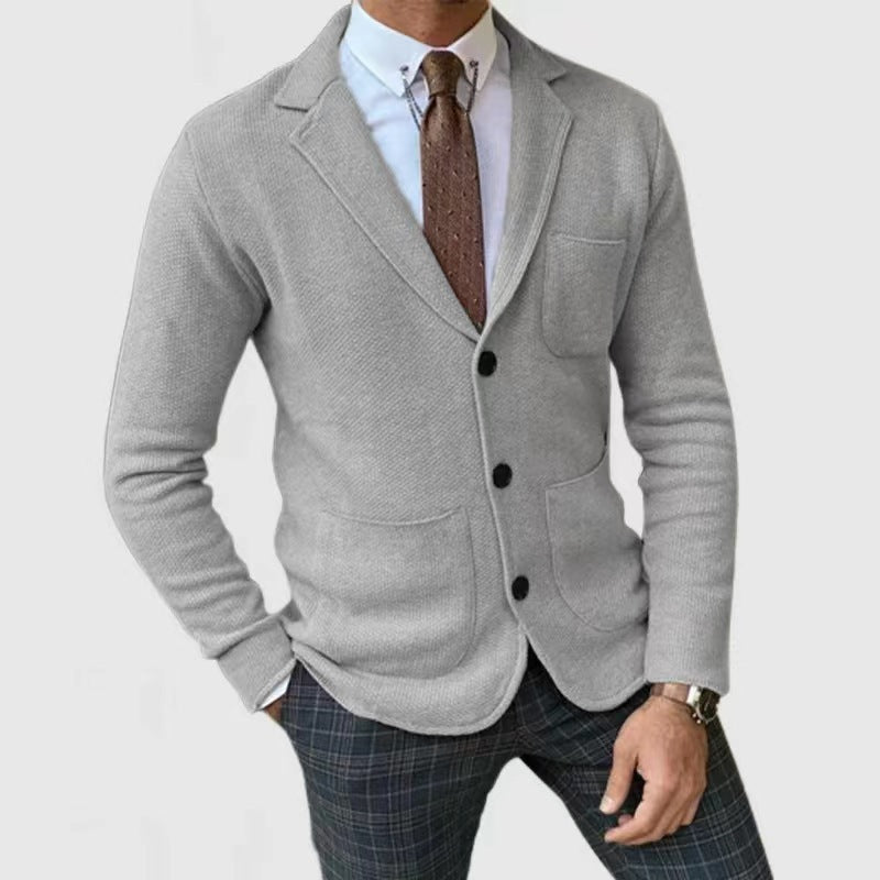 Herren lässige Strickjacke mit Knopfleiste und aufgesetzten Taschen