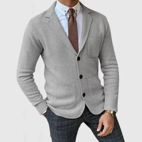 Herren lässige Strickjacke mit Knopfleiste und aufgesetzten Taschen