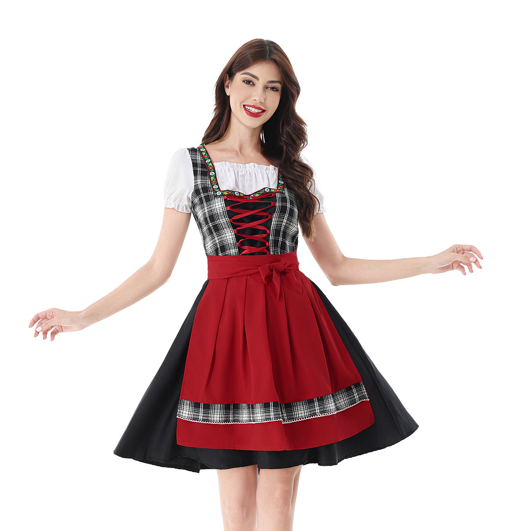 Damen nan traditionelles Dirndlkleid mit Karo-Mieder und gesteppter Schürze Shop Nory