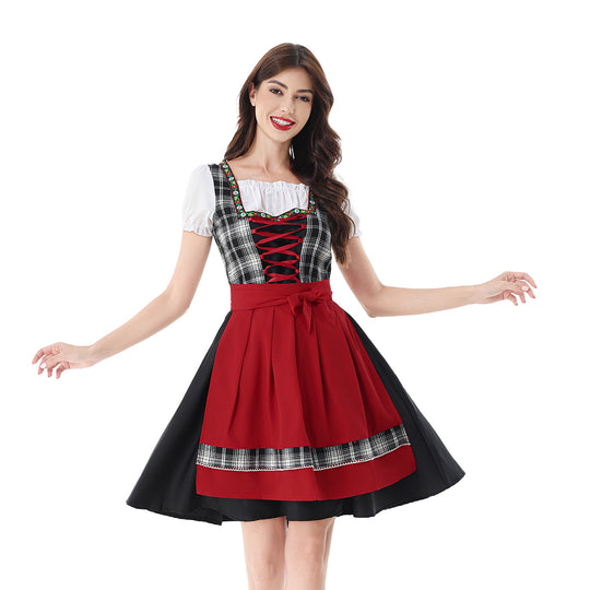 Damen nan traditionelles Dirndlkleid mit Karo-Mieder und gesteppter Schürze Shop Nory