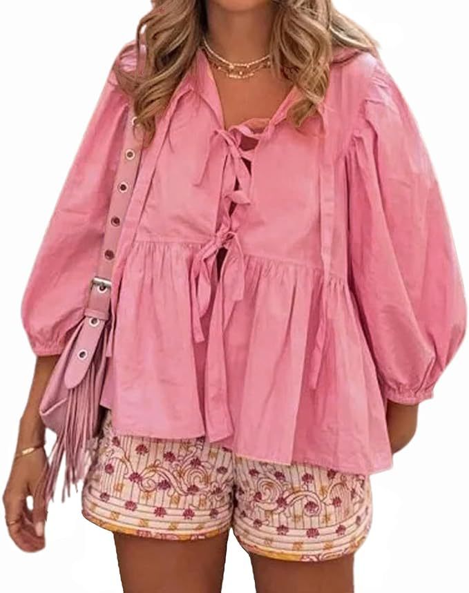 Damen Bluse mit voluminösen Ärmeln und modischem Leopardenmuster