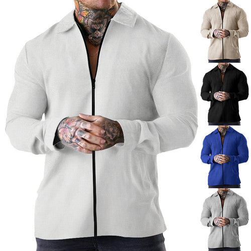 Herren nan strukturiertes Langarm-Hemdjacke mit verdecktem Halbzip, Kentkragen und leichter Waffelstruktur Shop Nory