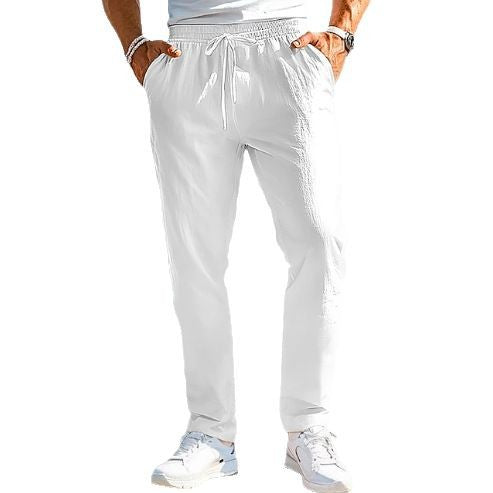 Herren lässige Leinenmisch-Joggerhose mit Kordelzug, angeschrägten Eingrifftaschen und schmalem Knöchelabschluss Shop Nory