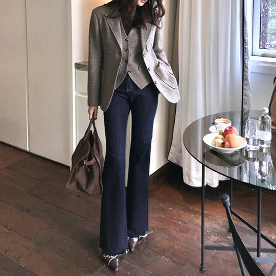 Damen Modischer Tweed Blazer Shop Nory