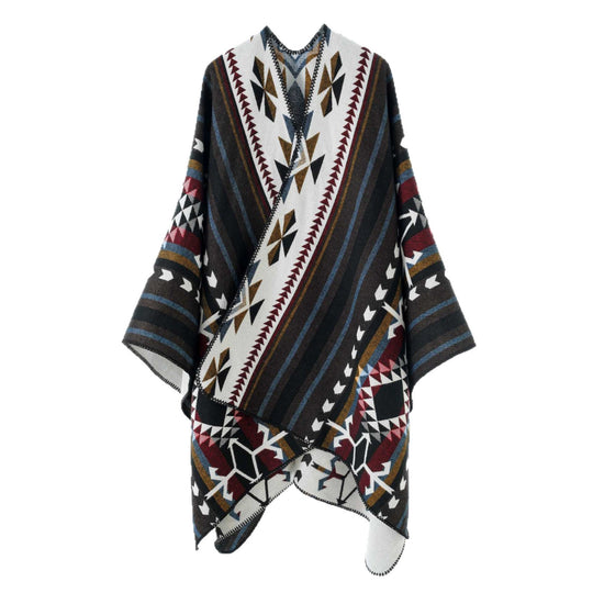 Damen Oversize Jacquard‑Wickelponcho mit geometrischem Aztekenmuster Shop Nory