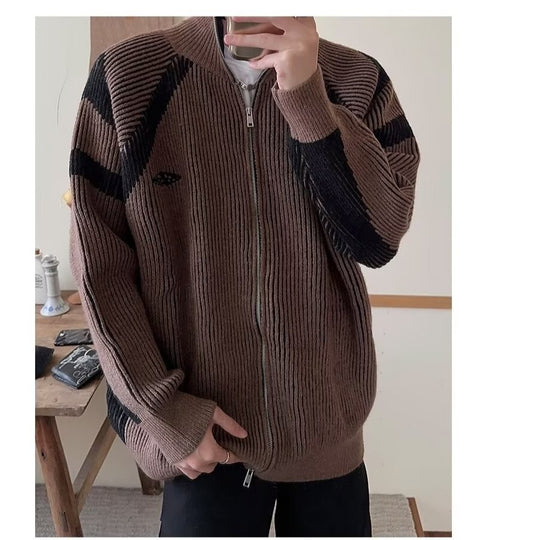 Herren lockere Bomberjacke mit senkrechtem Nadelstreifenmuster und durchgehendem Reißverschluss Shop Nory