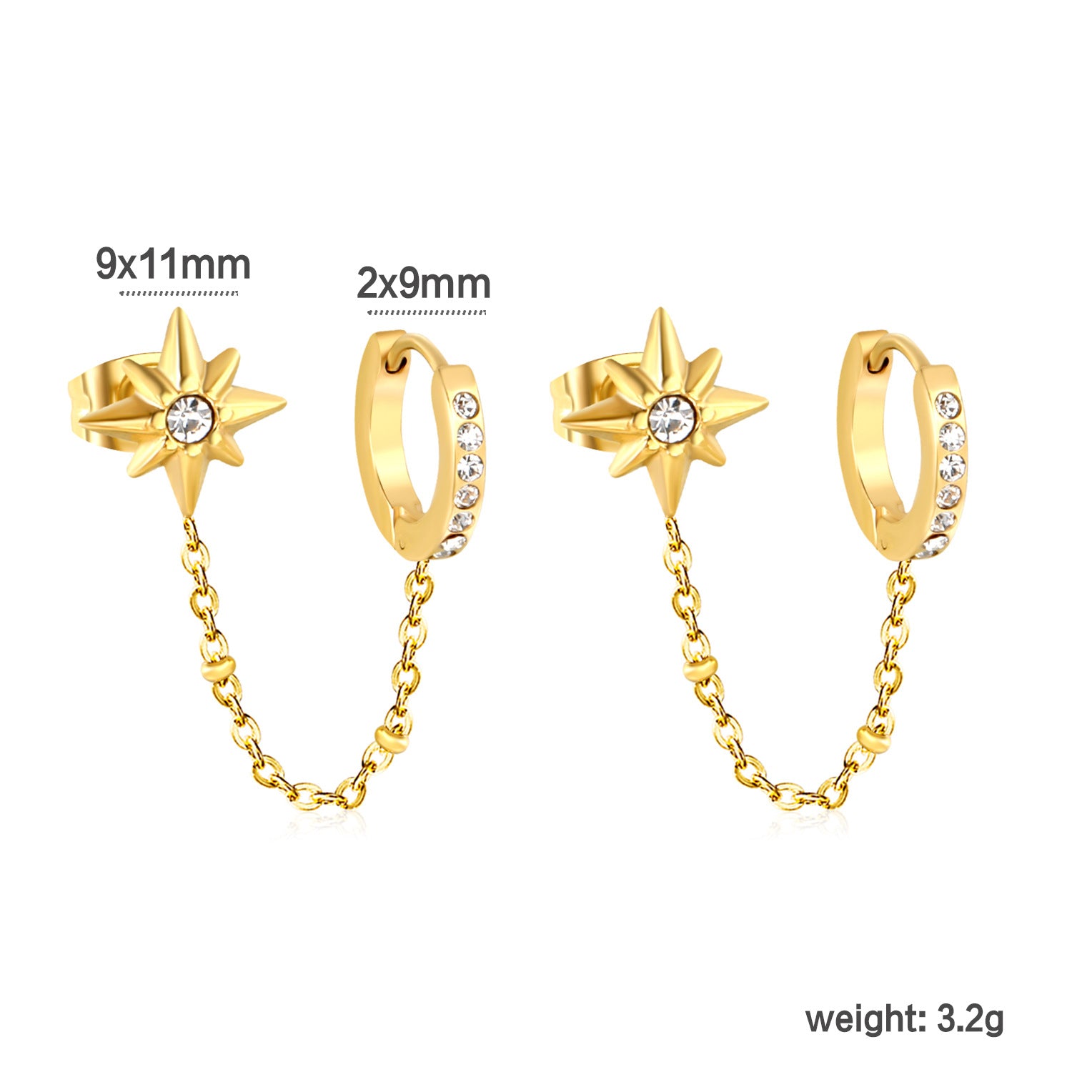 Damen Ohrstecker im Herz-Design mit goldenen Akzenten und Kettenverbindung Shop Nory
