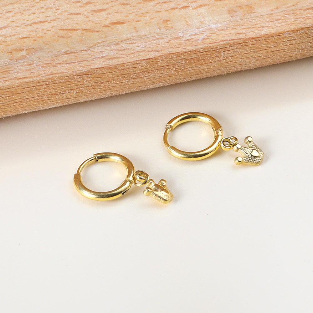 Damen Hängende Ohrringe mit Krone-Anhänger aus goldplattiertem Edelstahl Shop Nory