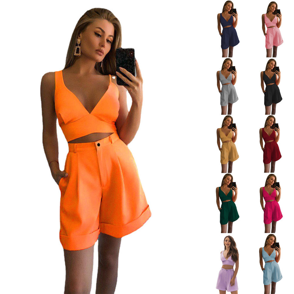 Damen Zweiteiliges Ensemble mit Crop-Top und Shorts Shopnory