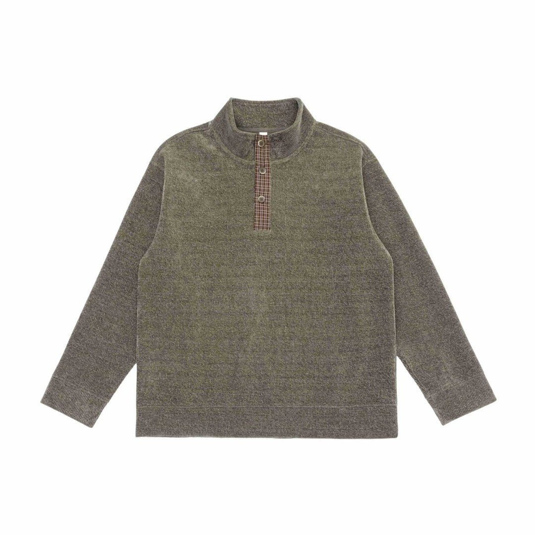 Unisex Feinstruktur-Halfzip-Pullover mit Stehkragen und karierter Knopfleiste Shop Nory